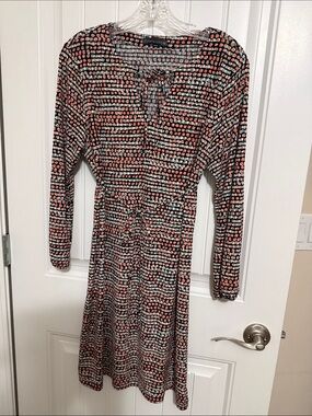 Covington Pink and Black Dot-Print Long Sleeve Dress